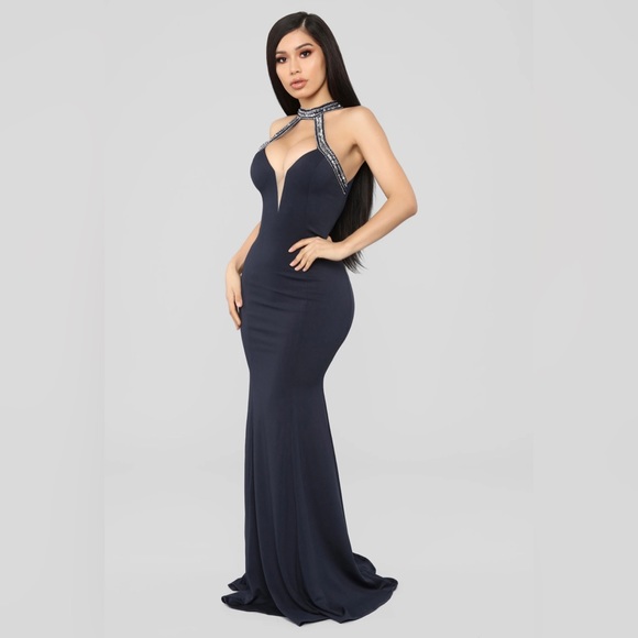 NWT Fashion Nova Small Sequin Rhinestone “Bringing The Class Down” Mermaid Gown - Picture 1 of 7